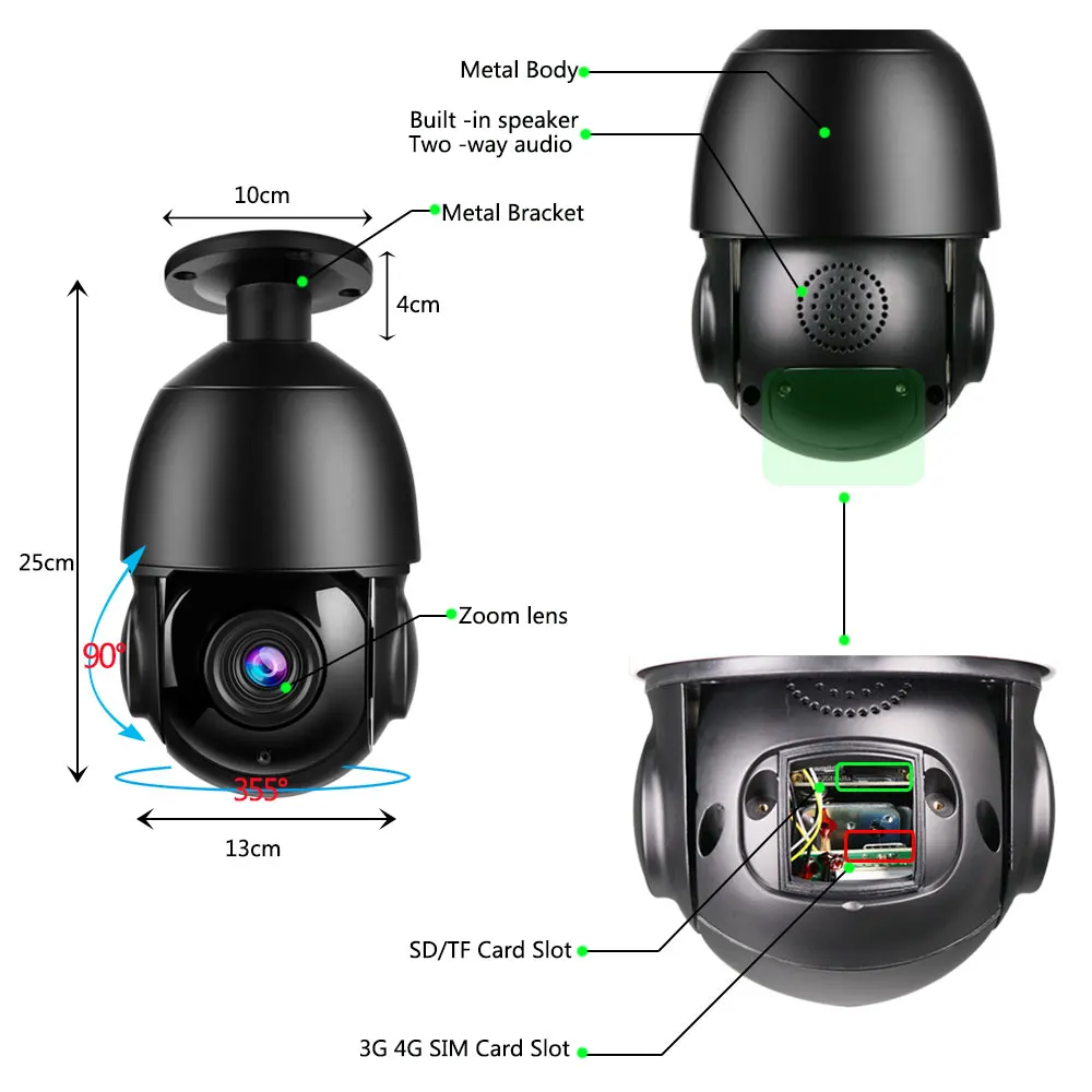 Imagem -05 - Câmera de Segurança ip 4k 8mp Wi-fi 3g 4g Cartão Sim Domo Ptz 30x Zoom Automático Rastreamento Humano Áudio Bidirecional Sony415-wireless