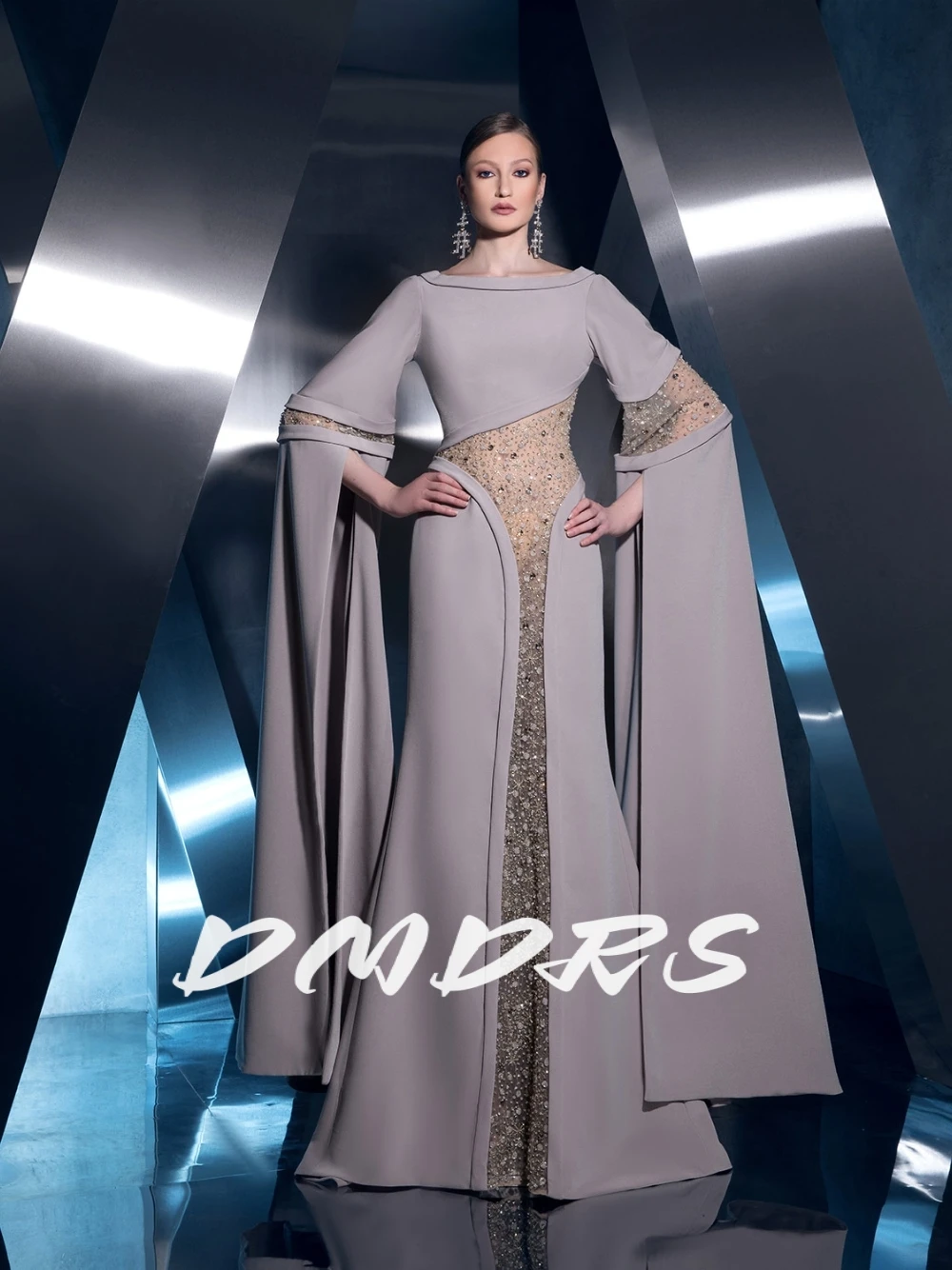 

Chic Long Sleeves Cut Out Evening Dress Customized Shiny Mother Of The Bride Dresses Delicate Party Prom Cocktail Gown