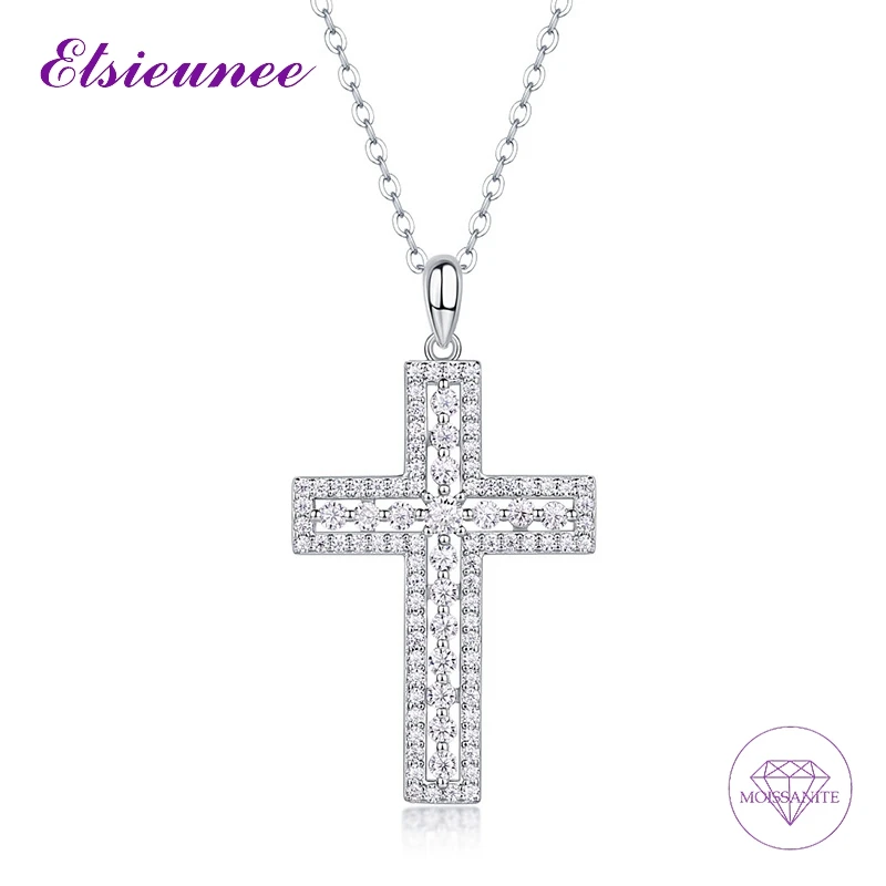 

Sparkling 925 Sterling Silver Full Moissanite Cross Pendant Necklaces for Women Wedding Engagement Fine Jewelry Gift Wholesale