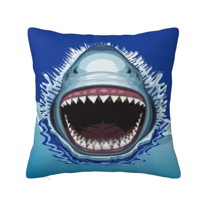 Shark Aggressive In Blue Sea Cushion Cover 55x55cm Polyester Animal Throw Pillow Case Sofa Chair Square Pillowcase Decoration