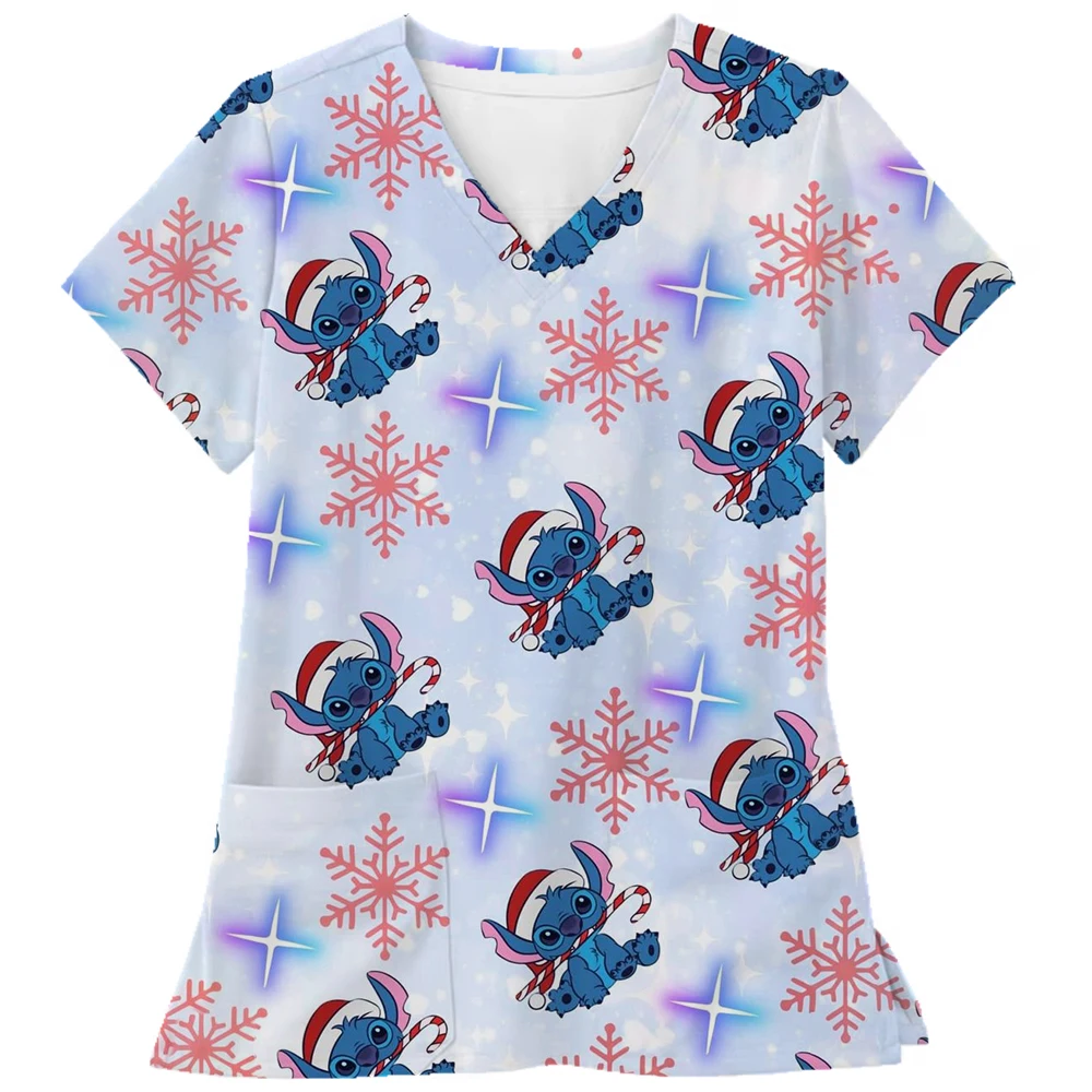 Disney Stitch พิมพ์ขัดผู้หญิงผ้ากันเปื้อนครูขัดเครื่องแบบ Pet Grooming พยาบาลสปา Caring เสื้อ uniformes de enfermería pa