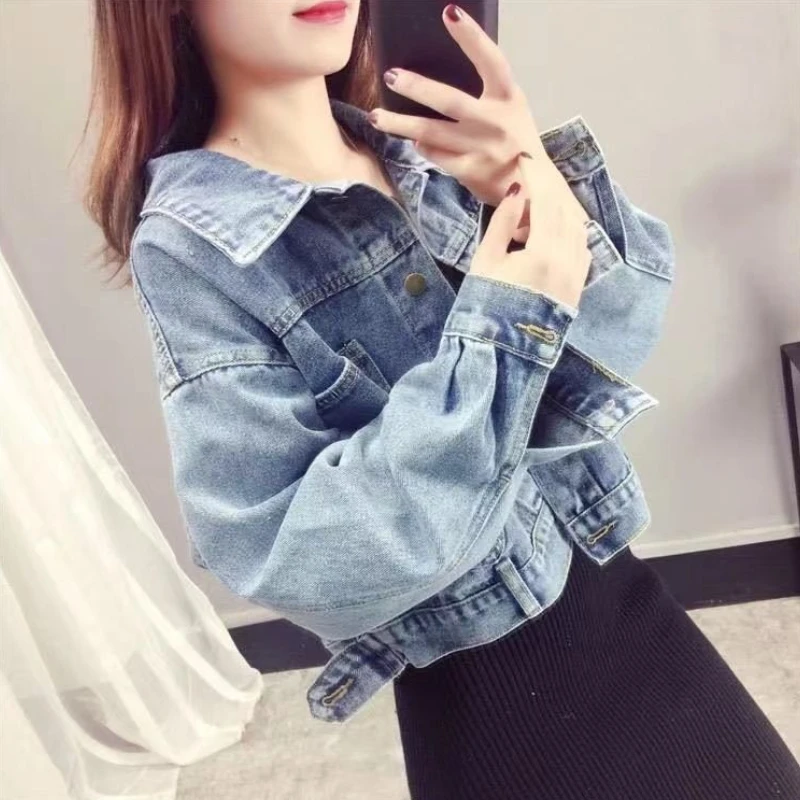 

Women's New Arrival 2025 Spring Autumn Unique Design Versatile Denim Jacket Korean Style Oversized Batwing Sleeves Short Top