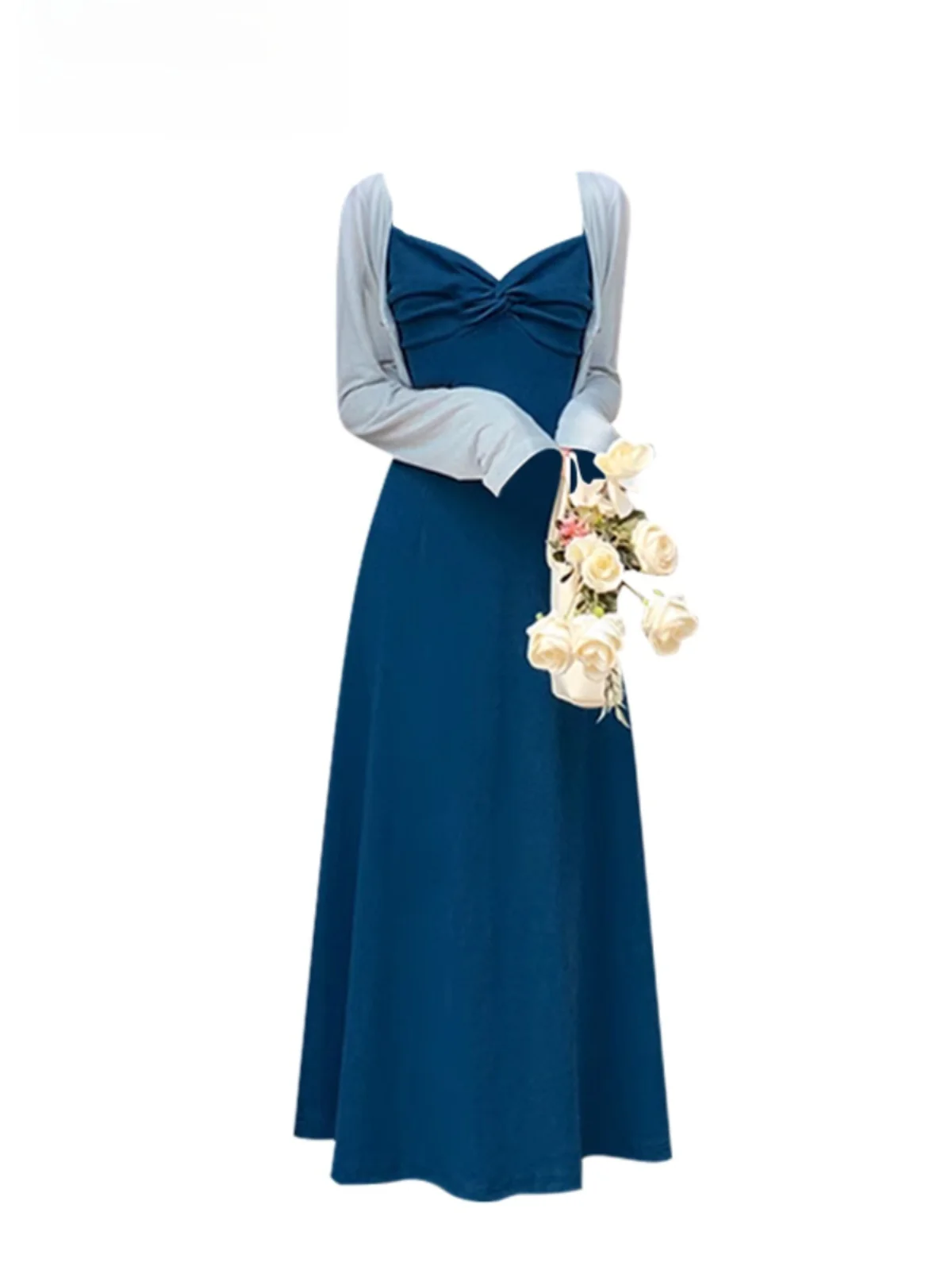 

Модный женский комплект из двух предметов: новинка весенней коллекции, универсальный, элегантный, в корейском стиле, для офиса, с длинными рукавами, V-образным вырезом, А-силуэт.