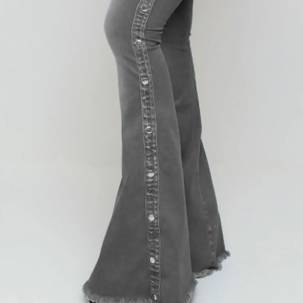 حجم كبير المرأة الصلبة الدنيم عالية الخصر مضيئة الجينز كامل طول السراويل السيدات ربيع الخريف أزرار جيوب بنطلون حجم L-5XL #2