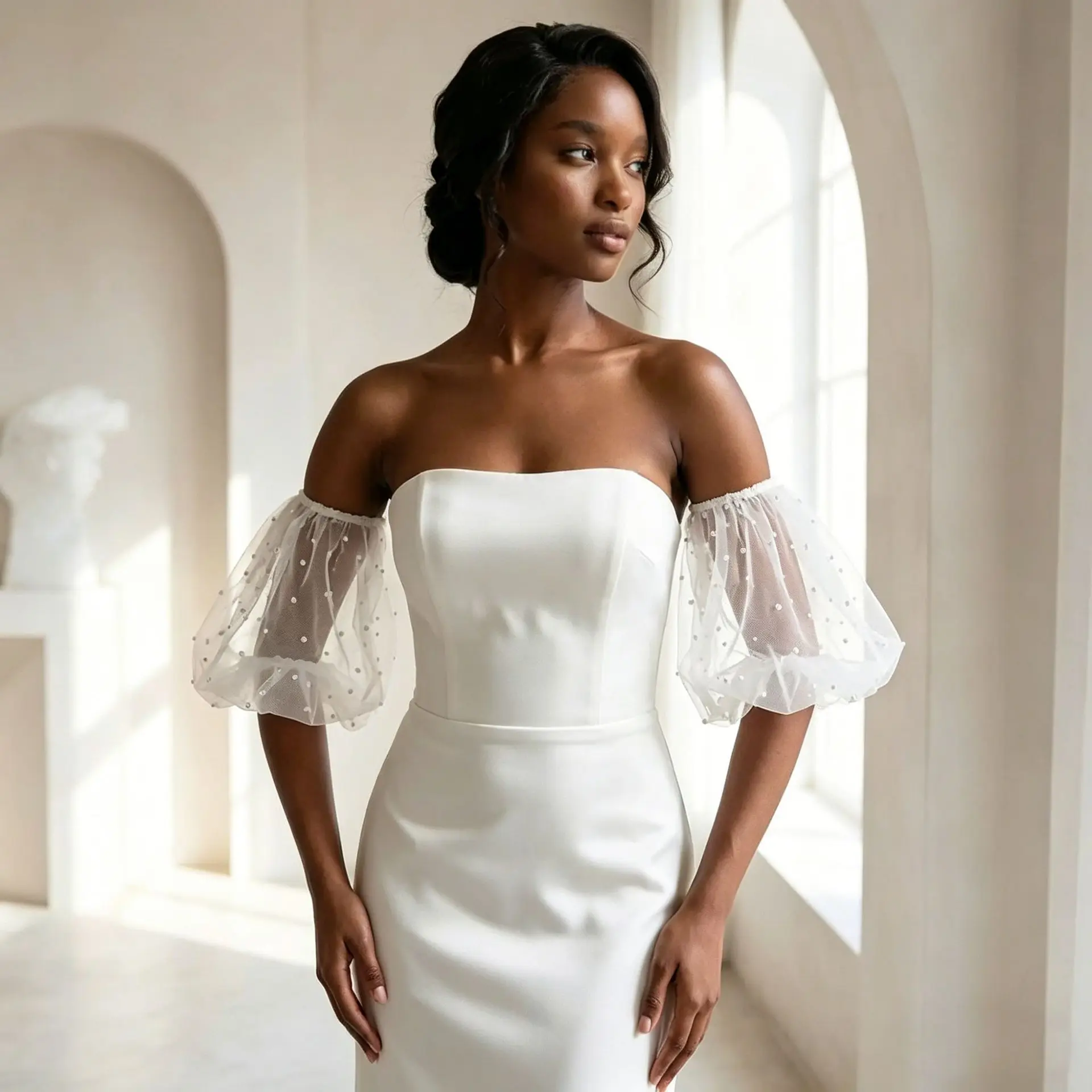 Elegant Pearl Over-sleeves for Women Detachable Sleeves Marriage Dress Accessories
