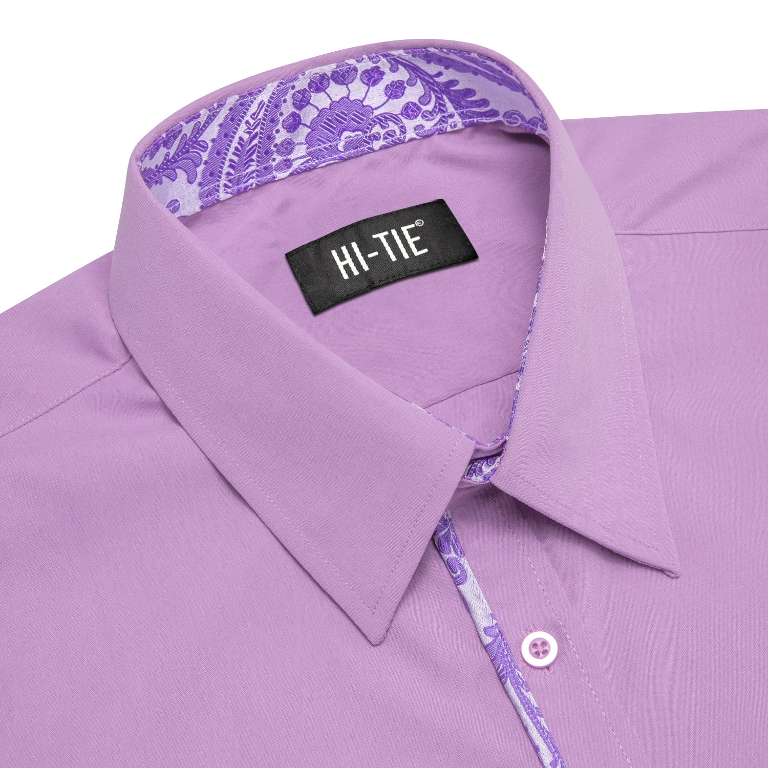 Hi-Tie Quality Jacquard Lilac Voilet Solid Mens Silk Shirts Long Sleeve Lapel Shirt Blouse Outerwear Wedding Office Breathable