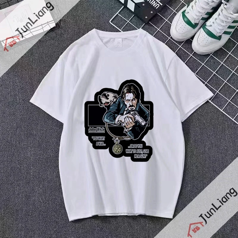 John Wick I'm Back for Vintage Fashion Summer Baggy Men's T-shirt Harajuku O-collar Casual Shirt