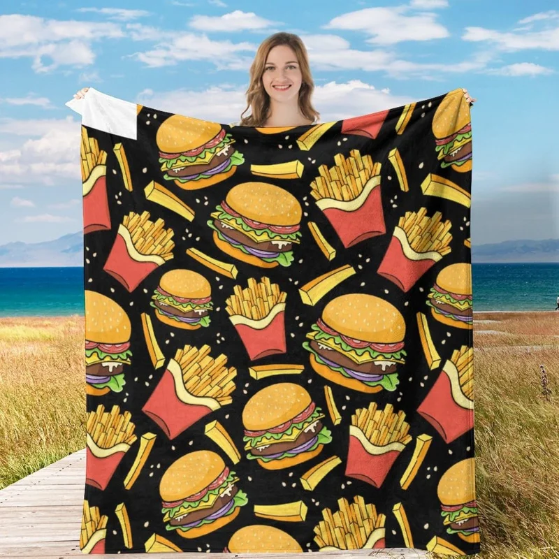 Food French Fries Burgers Super Soft Cozy Home Decor Blanket for All Seasons