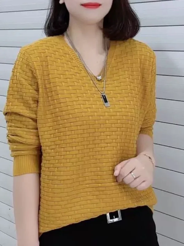 

Loose Large Size Knitted Sweater Casual V-Ne Top for Women Spring New Sle Warmth Comfortable Faionable Meat Concealing