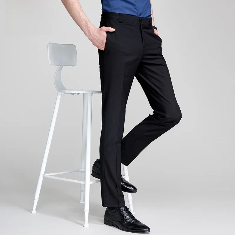 

Мужские черные летние брюки прямого кроя для делового стиля, не требующие глажки, профессиональная рабочая одежда, длинные брюки, зауженный крой