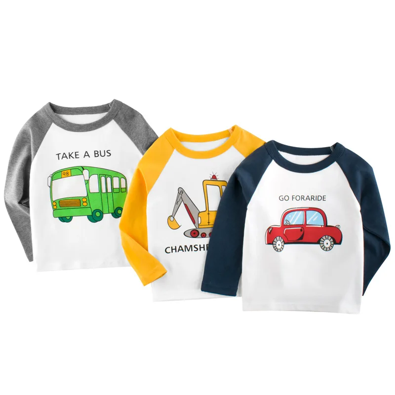 2-8T Toddler Kid Baby Boys Clothes Long Sleeve Cotton T Shirt For Boys Car Print Infant Tshirt Loose Top Children Tee Outfits