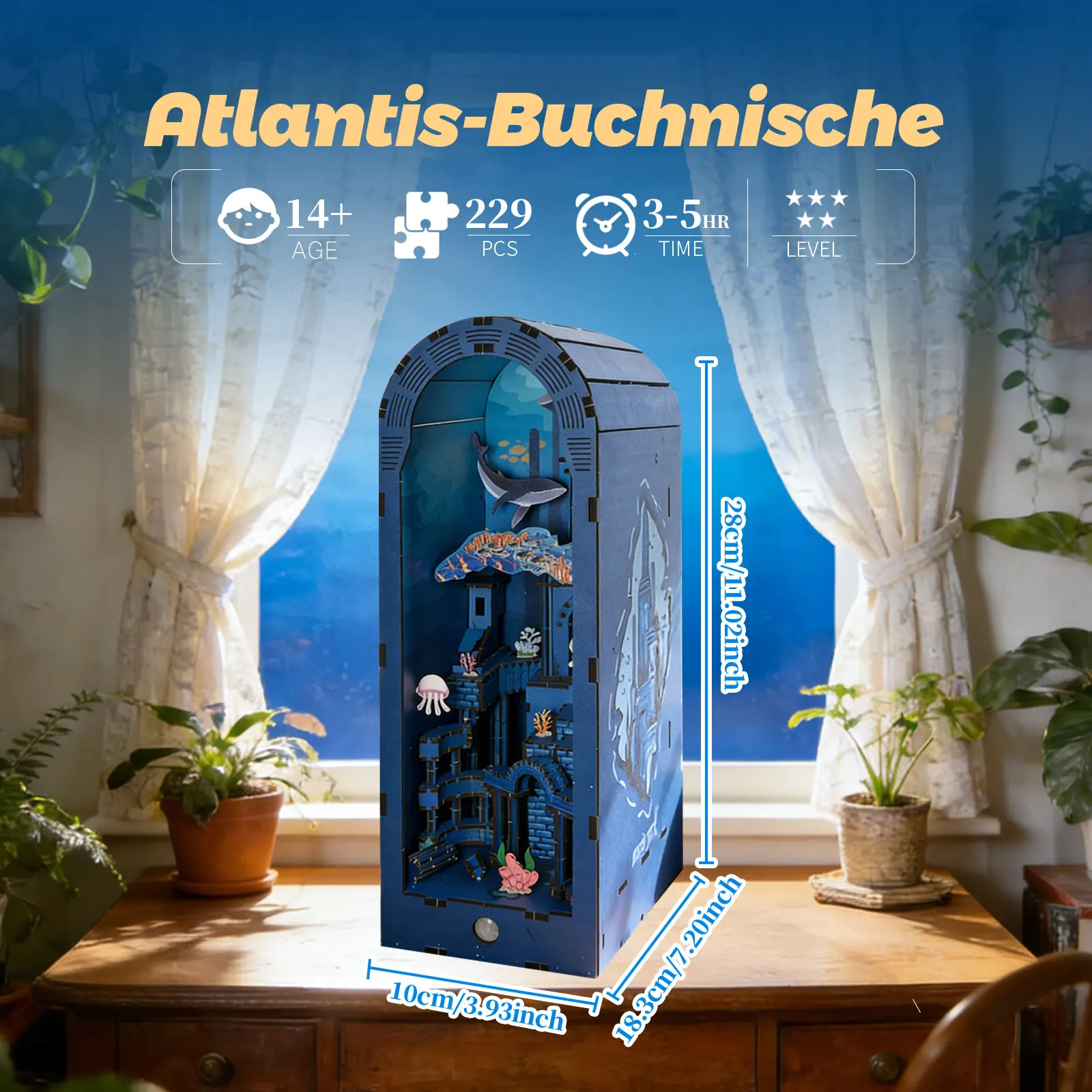 

3D деревянный пазл для взрослых: Атлантида, книжный уголок с подсветкой, набор для сборки, миниатюрный домик, подарок на день рождения или Рождество