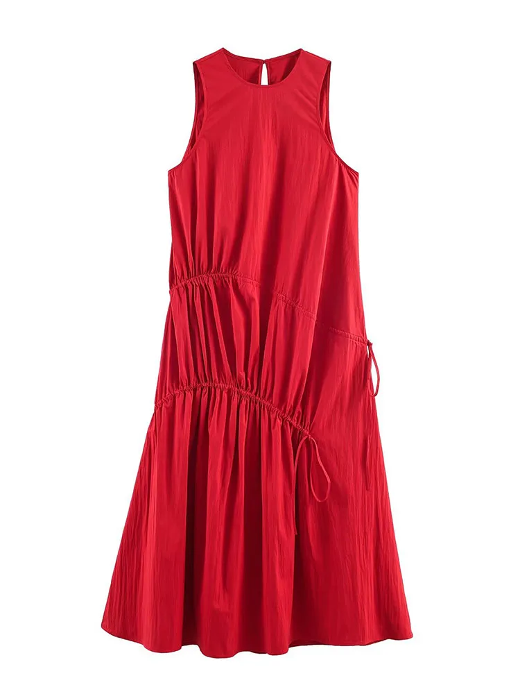 

Женское модное длинное платье HH: летнее, с круглым вырезом, однотонное, без рукавов, с открытой спиной, декоративными пуговицами и молнией, облегающее.