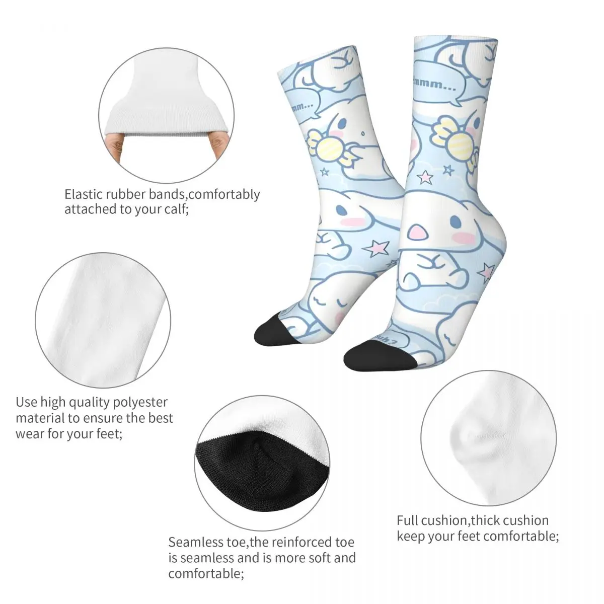 Sanrio Cinnamoroll Cute Cartoon Socks Men's Women's Funny Happy Socks Crazy Spring Summer Autumn Winter Middle Tube Socks Gift