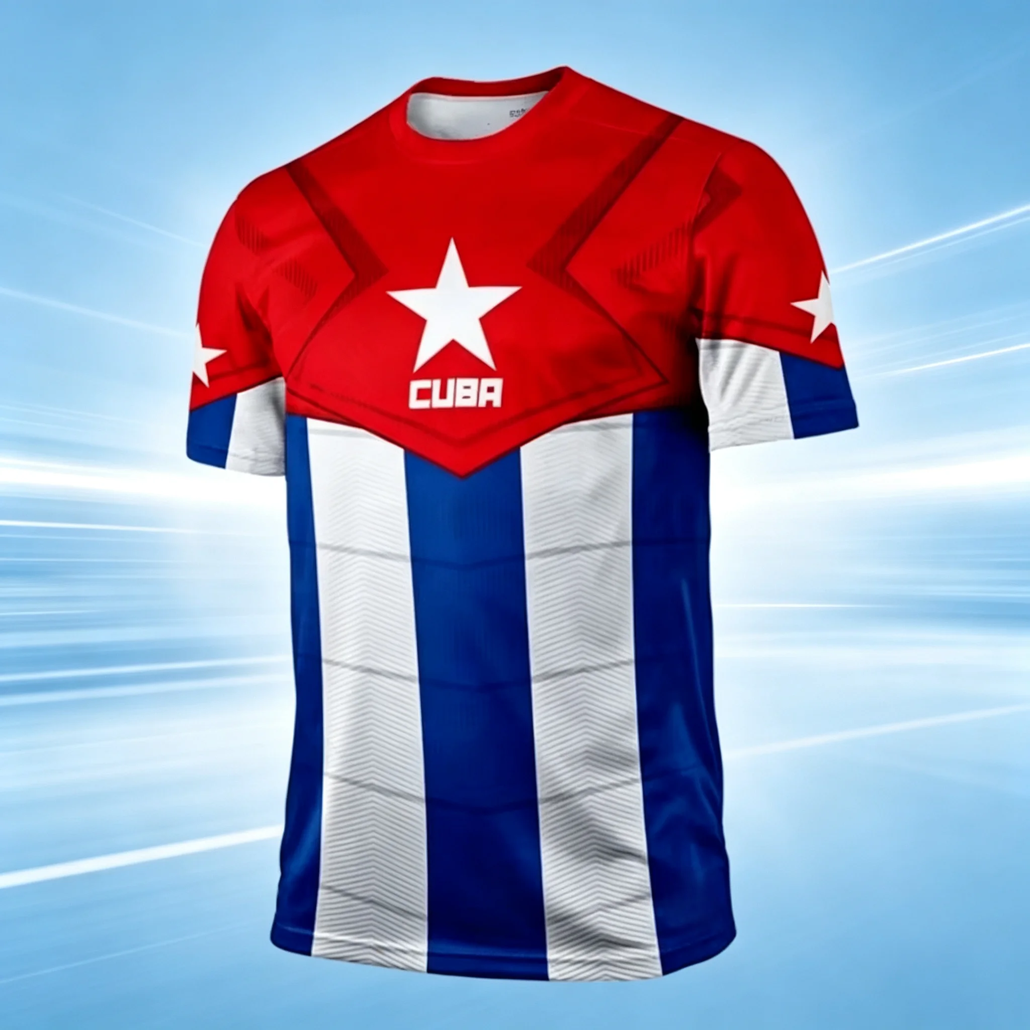 Men's Cuban flag soccer T-shirt, camouflage striped sporty short-sleeved T-shirt, breathable and quick-drying soccer jersey