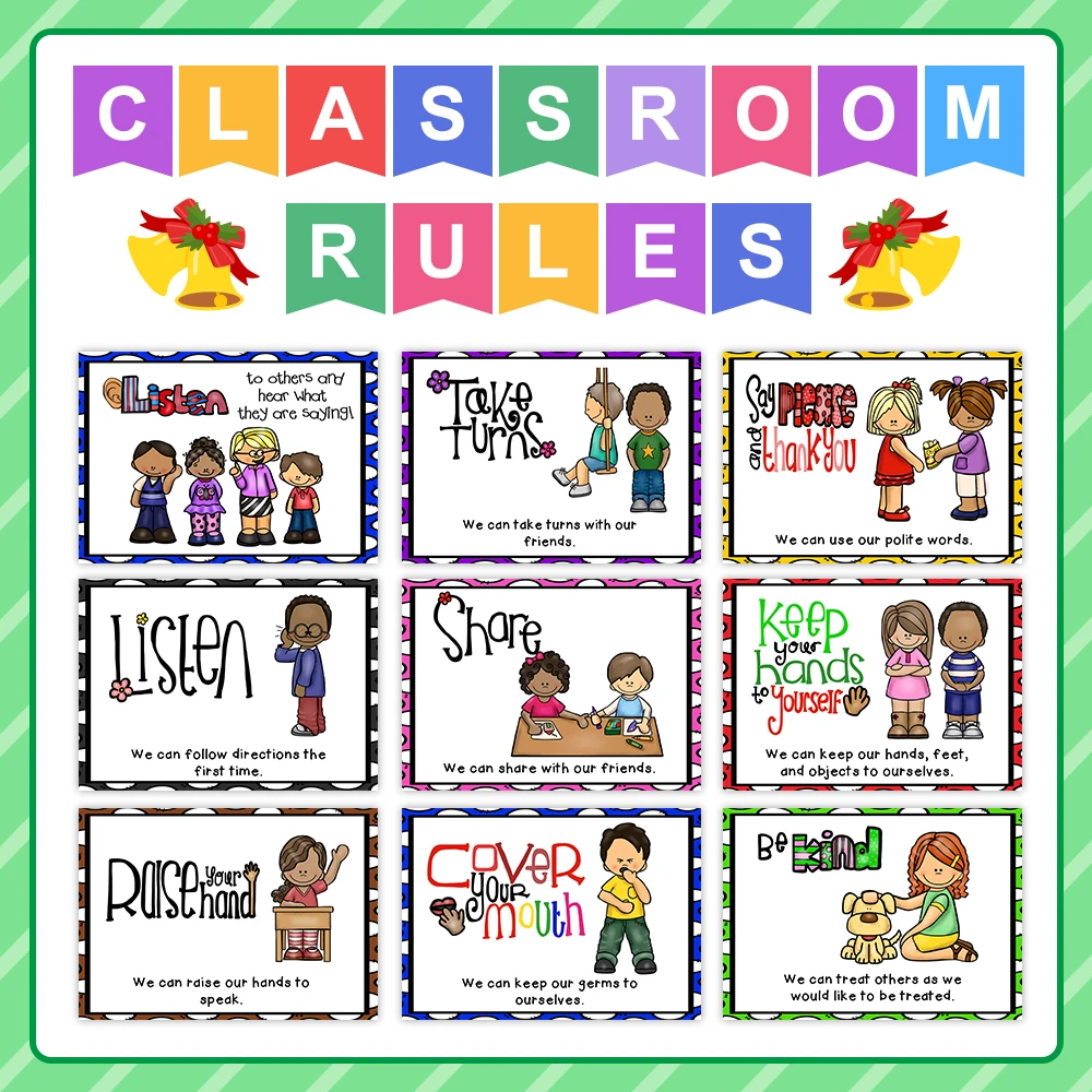 9Pcs A4 Plastic Cards English Poster Classroom Rules  Kindergarten Wall Decoration Early Education Good Habits Good Manners