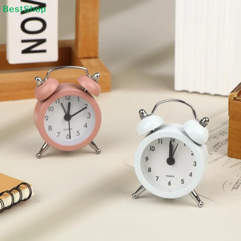Mini Retro Twin Bell Alarm Clock Simple Desktop Wake Up Clock Small Desk Clock For Students Bedroom Office Home Table Decor