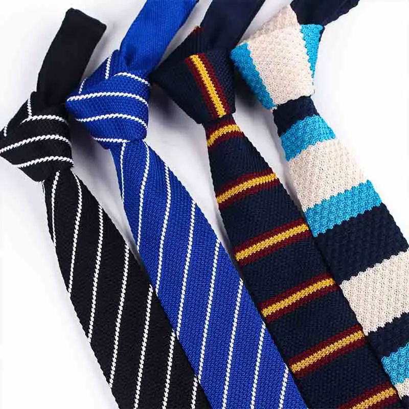 Handmade High Quality Narrow Ties 5.5CM Knitted Flat Stripe Contrast Color Necktie for Man Women Banquet Casual Tie Lover's Gift