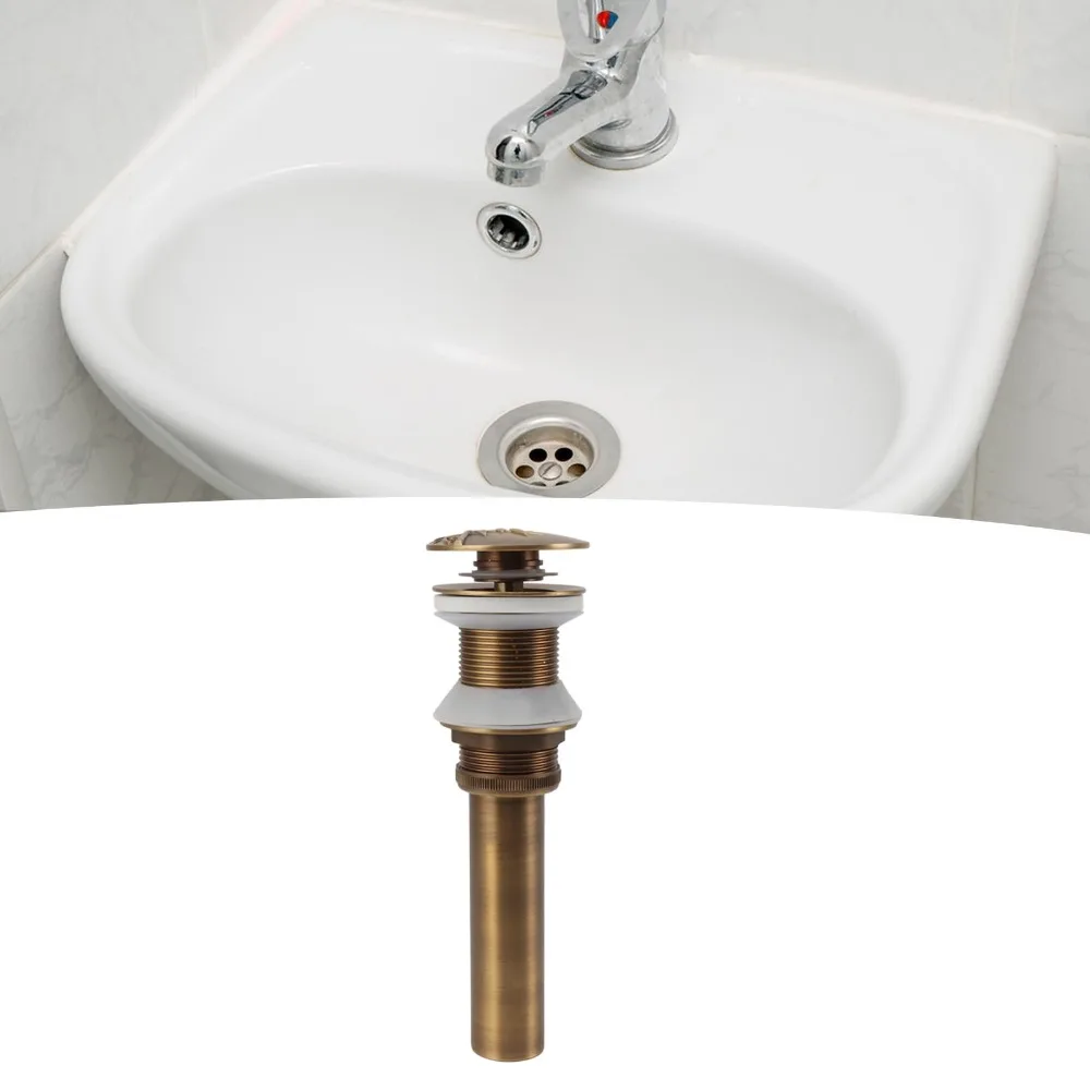 Push Bounce Sink Drain Quick Drainage No Overflow Drain Stopper Brass Material Antique European Design Sink Drain Stopper
