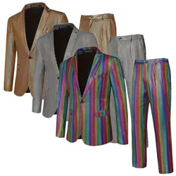 Fashion Singer Stage Performance Luxury Sequin Suits Single Button Loose Dress Male Dance Party Small Stretch Blazer and Trouser