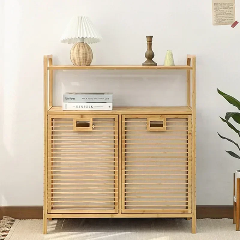 Simple and Modern Multi-Functional Bamboo Art Storage Cabinet Bedroom Bathroom Laundry Organizer Dirty Clothes Storage Basket
