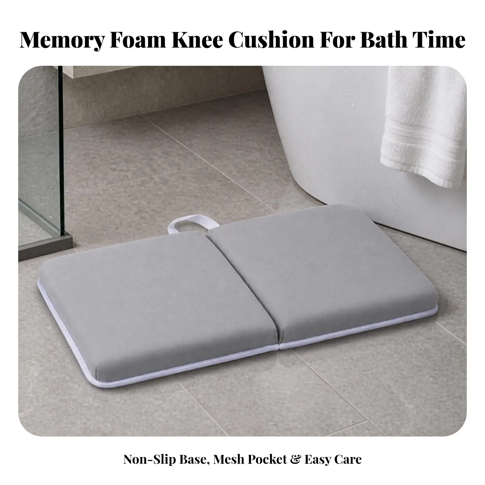 Anti Slip Bathroom Kneeling Mat with Suction Cups and Pocket Foldable Knee Cushion for Shower Cleaning Garden Work