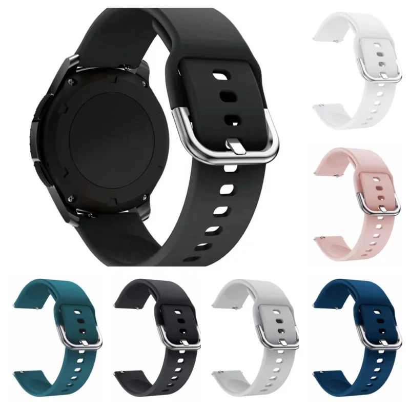 Zapasowy pasek na rękę do zegarka Samsung Galaxy active/2 20/22mm srebrna klamra z miękkiego silikonu