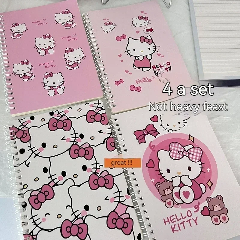 New One Set Of 4 Books Sanrio Hellokitty Cartoon Notebook A5 Coil Notebook Student Notebook Cartoon Cute Notebook Wholesale