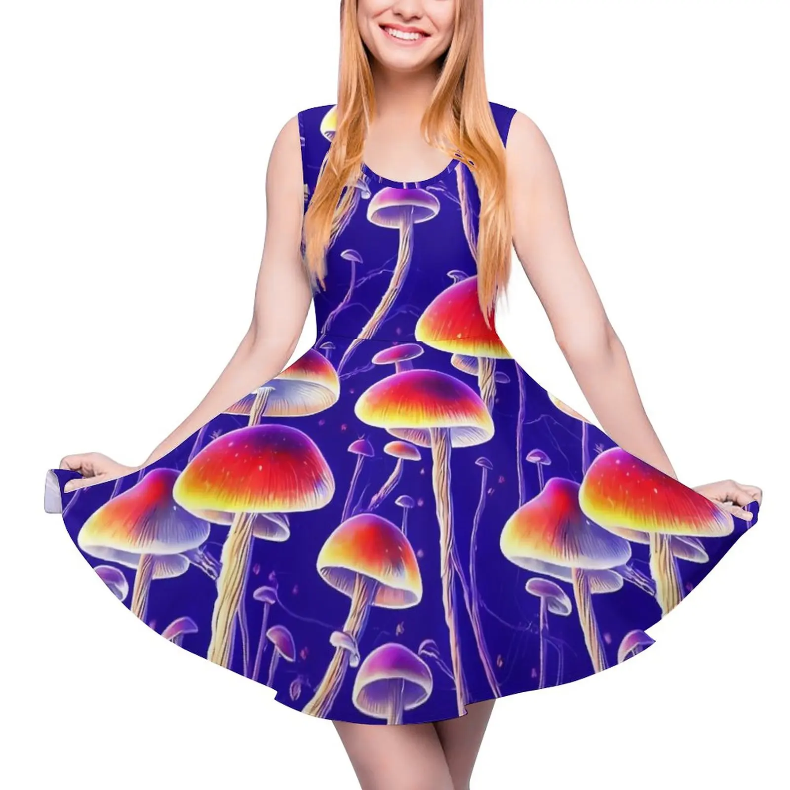 Magic Mushrooms Dress Mushroom Print Aesthetic Dresses Women Beach Skate Dress Summer Design Clothes Big Size 4XL 5XL