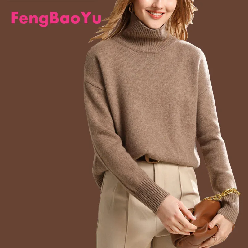 

Fengbaoyu Female Autumn and Winter 100% Double-sided Cashmere Top with High Collar Pullover Hair Clothes Loose and Thick Warm