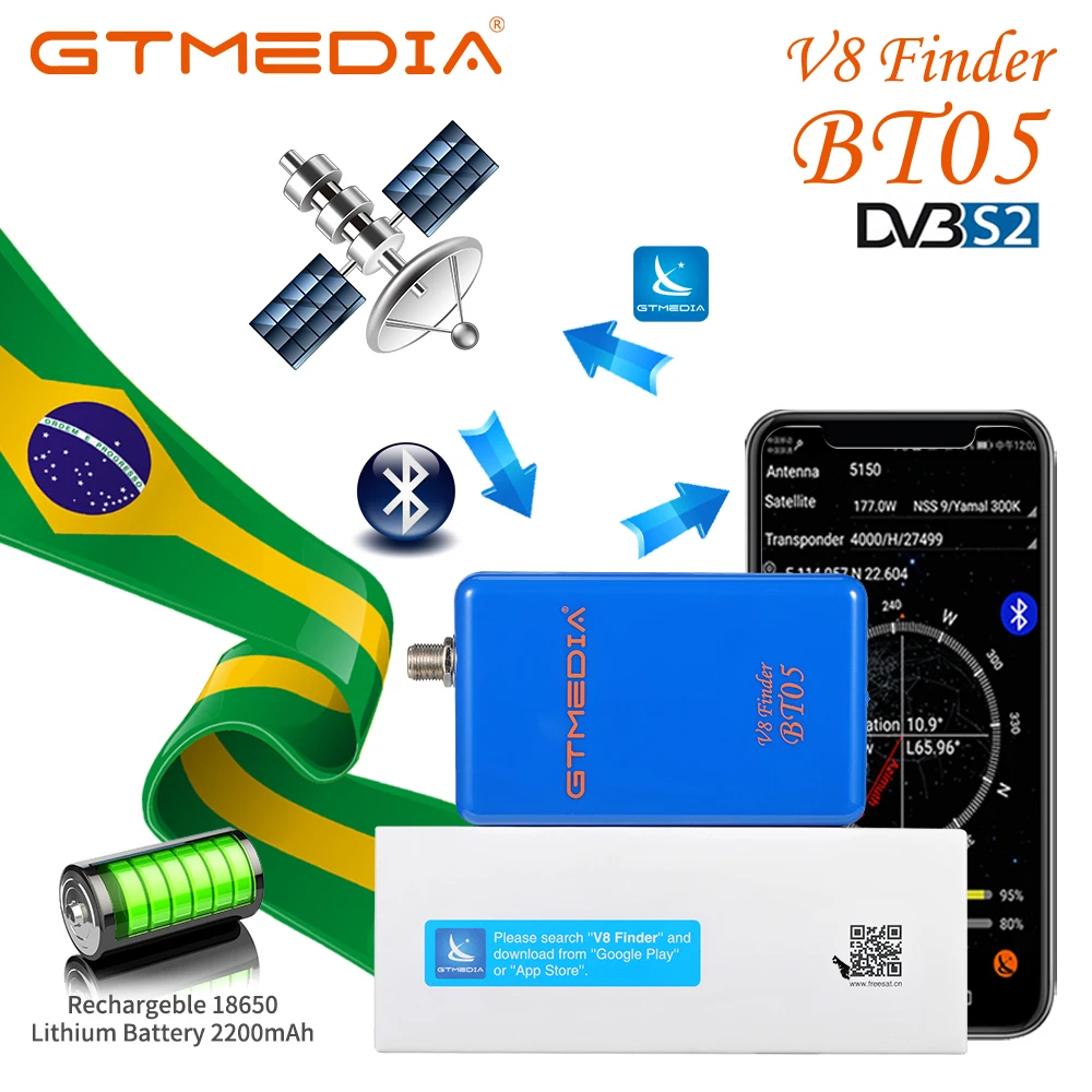 GTMEDIA Satellite Finder V8 Finder BT05 BT03 Signal Meter Support Android ,Los System 1080p Bluetooth for Adjusting Sat Dish