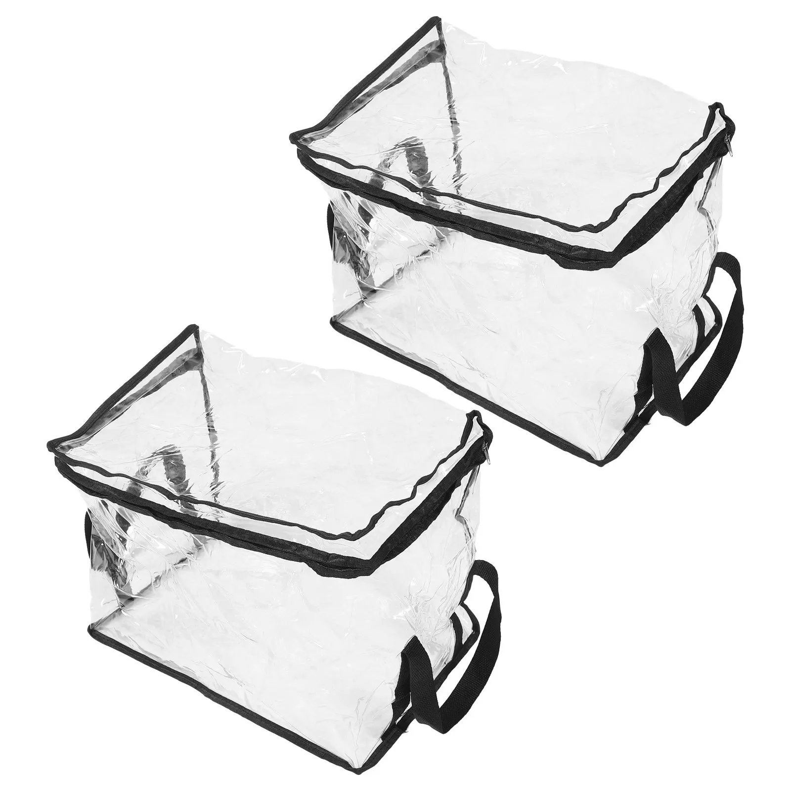 2Pcs Collapsible Book Storage Case Transparent PVC Organizer with Lifting Handle Space Saving Stackable Design for Home School