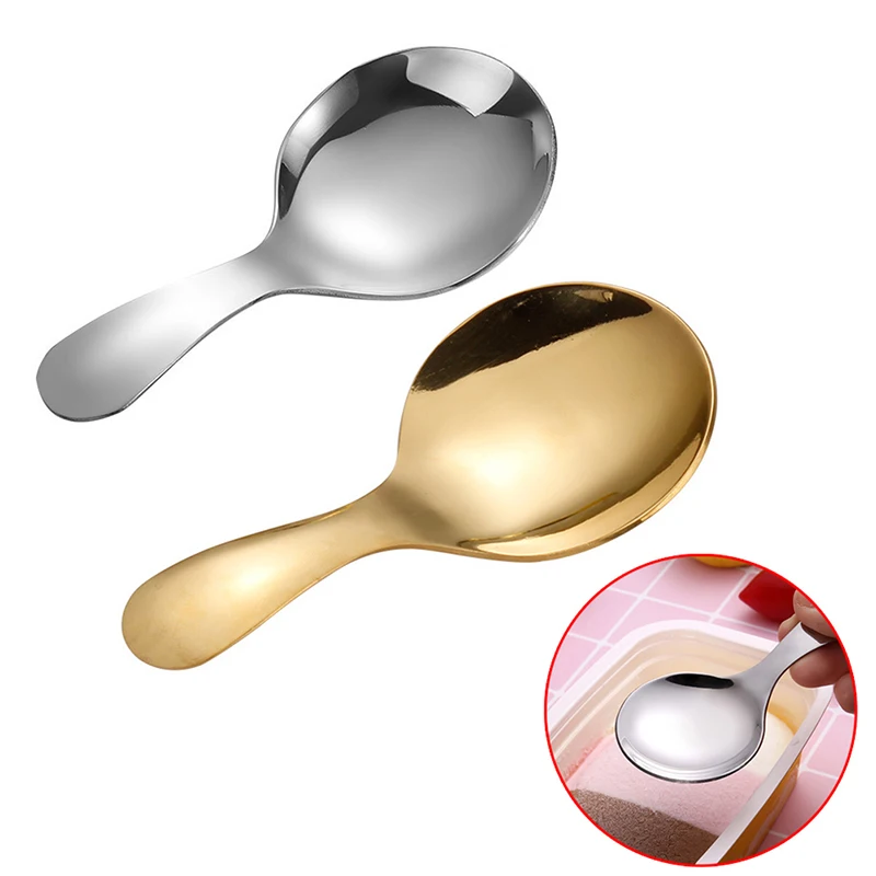 Cute Stainless Steel Short Handle Gold Ice Cream Tea Coffee Spoon Kitchen Condiment Spice Scoop