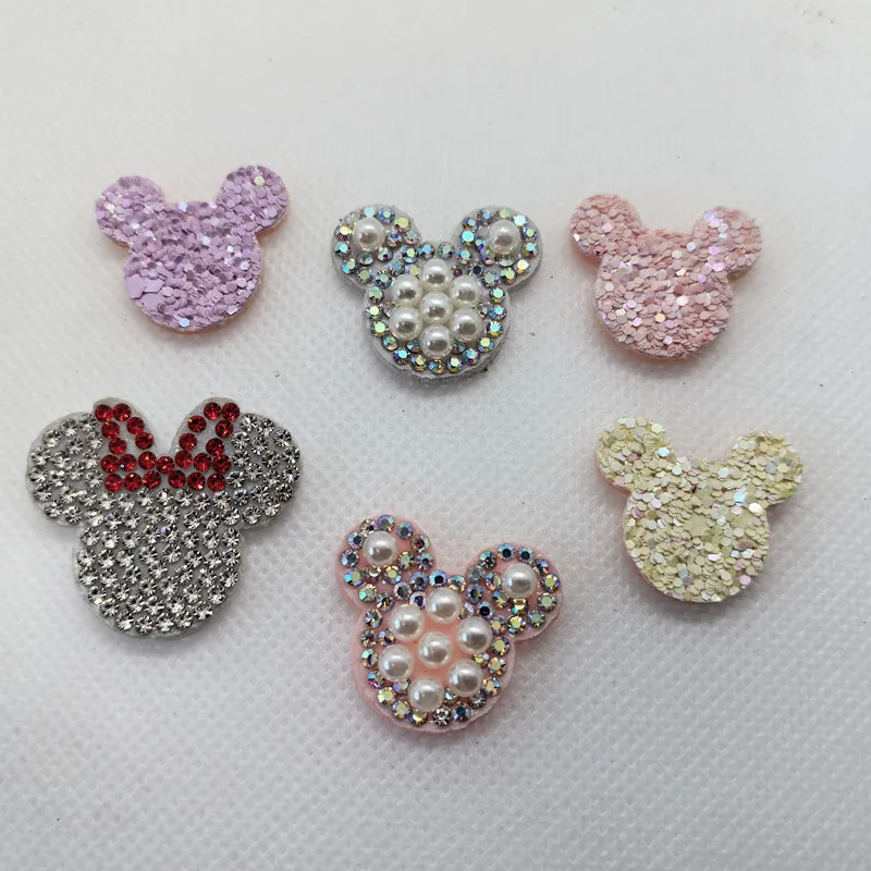 Mickey Beaded Cartoon Stickers, Rhinestone Patch for Hat, Handmade Beaded Applique, Sew On, 2.2x2.5cm