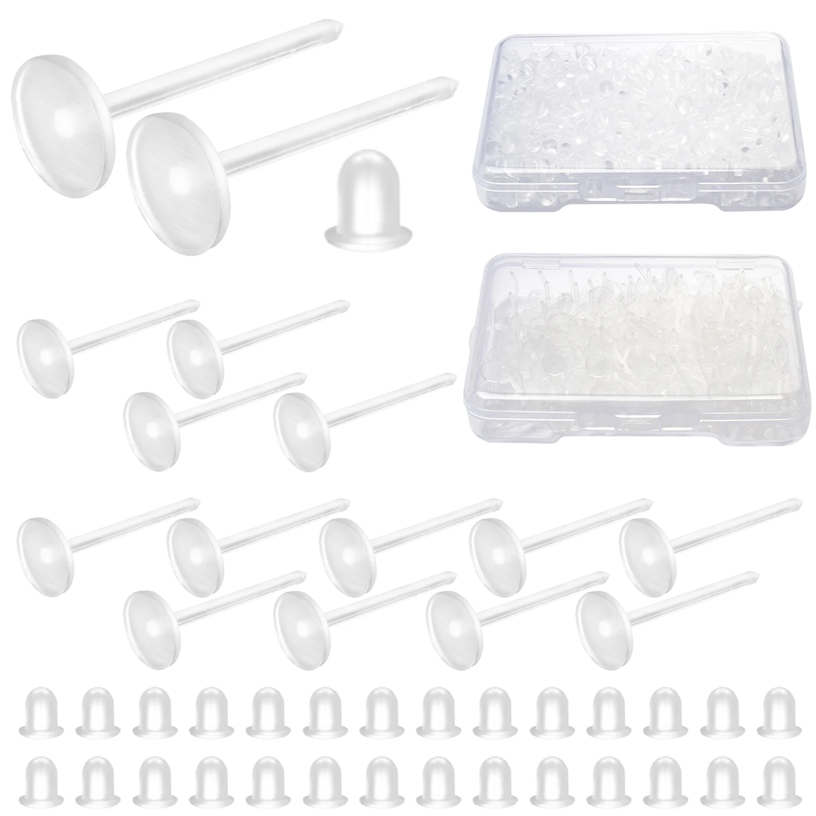 100 boxes of transparent plastic ear tips and 100 boxes of transparent earring plugs for DIY earring jewelry decoration