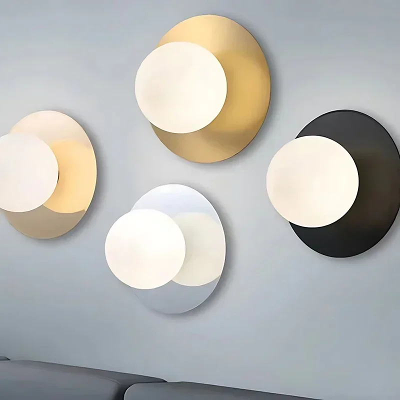 SANDYHA Modern Round Glass Wall Lamp LED Bedroom Light Embedded Wall Light for Living Room Bedside Balcony Porch Decor