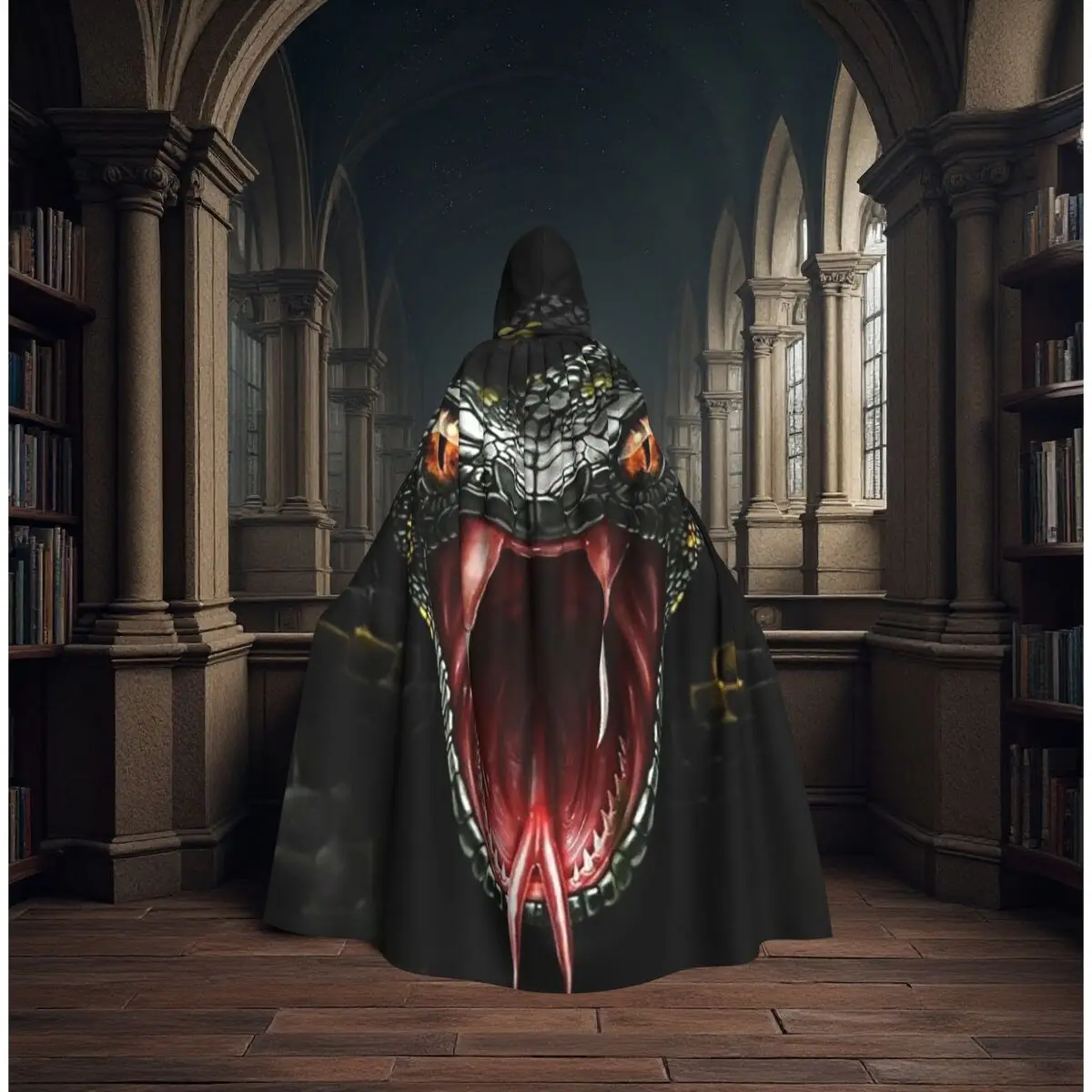 

Snake Design Long Hooded Cloak Witch Medieval Costume Cosplay Cape HalloweenVampire Adult Unisex