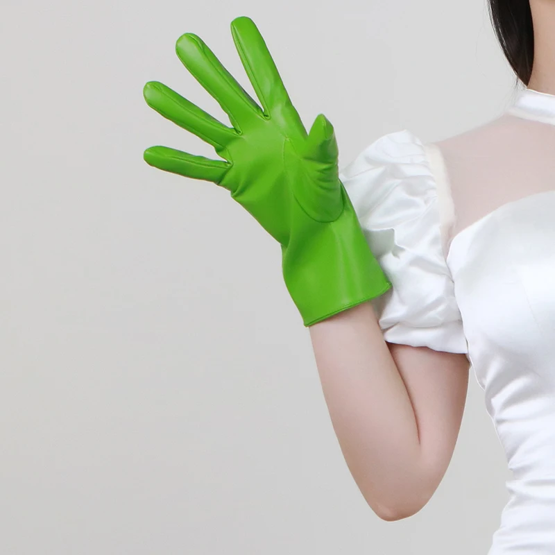 Pu 짧은 장갑 28cm 모조 가죽 높은 탄성 매트 녹색 과일 잔디 따뜻한 패션 여성