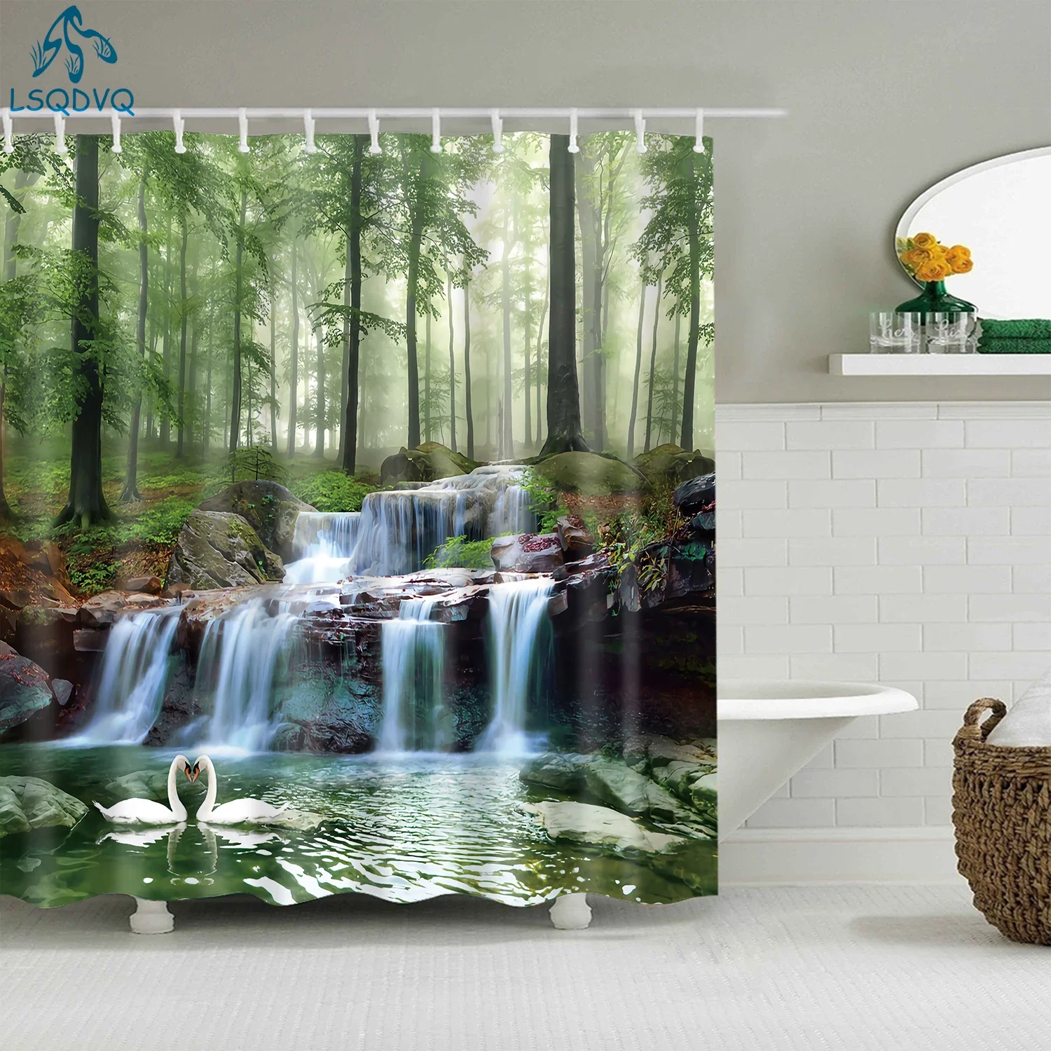 Classical Wooden Door Subway Platform Shower Curtain Waterproof Polyester Bathroom Curtain with Hooks