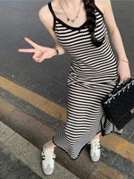 Summer Slimming High Waist V-Ne Wrap Body Lazy Sle Bla Stripe Knitted ter Dr Women Long Dr Trendy - Image 3