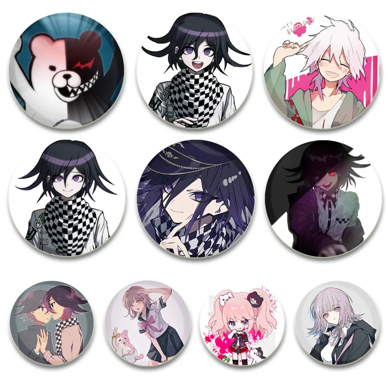 Danganronpa HD Print Brooches Anime Badge Kirigiri Kyoko Naegi Makoto Monokuma Cartoon Lapel Pins Bag Accessories Jewelry Gift