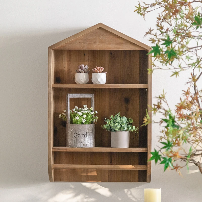 Vintage American Style Wall Mounted Wooden Storage Cabinet - Solid Wood Wabi-Sabi Wall Shelf, Entryway Console Table