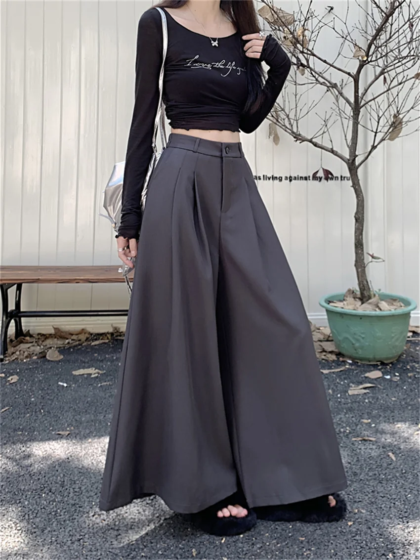 Alien Kitty Pleated Maxi Mopping Pants Skirts Women Work Wear Gentle OL High Street Loose Daily Fashion Casual Autumn New