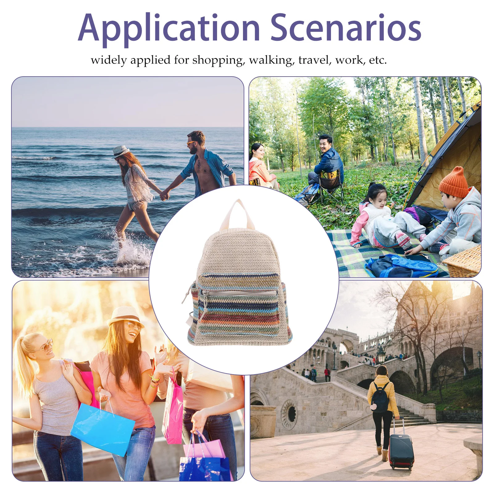 حقيبة ظهر منسوجة من البوليستر، حقيبة مدرسية أنيقة بسحاب، جيب أمامي، حزام كتف قابل للتعديل، حقيبة كمبيوتر محمول للسفر في الهواء الطلق #5