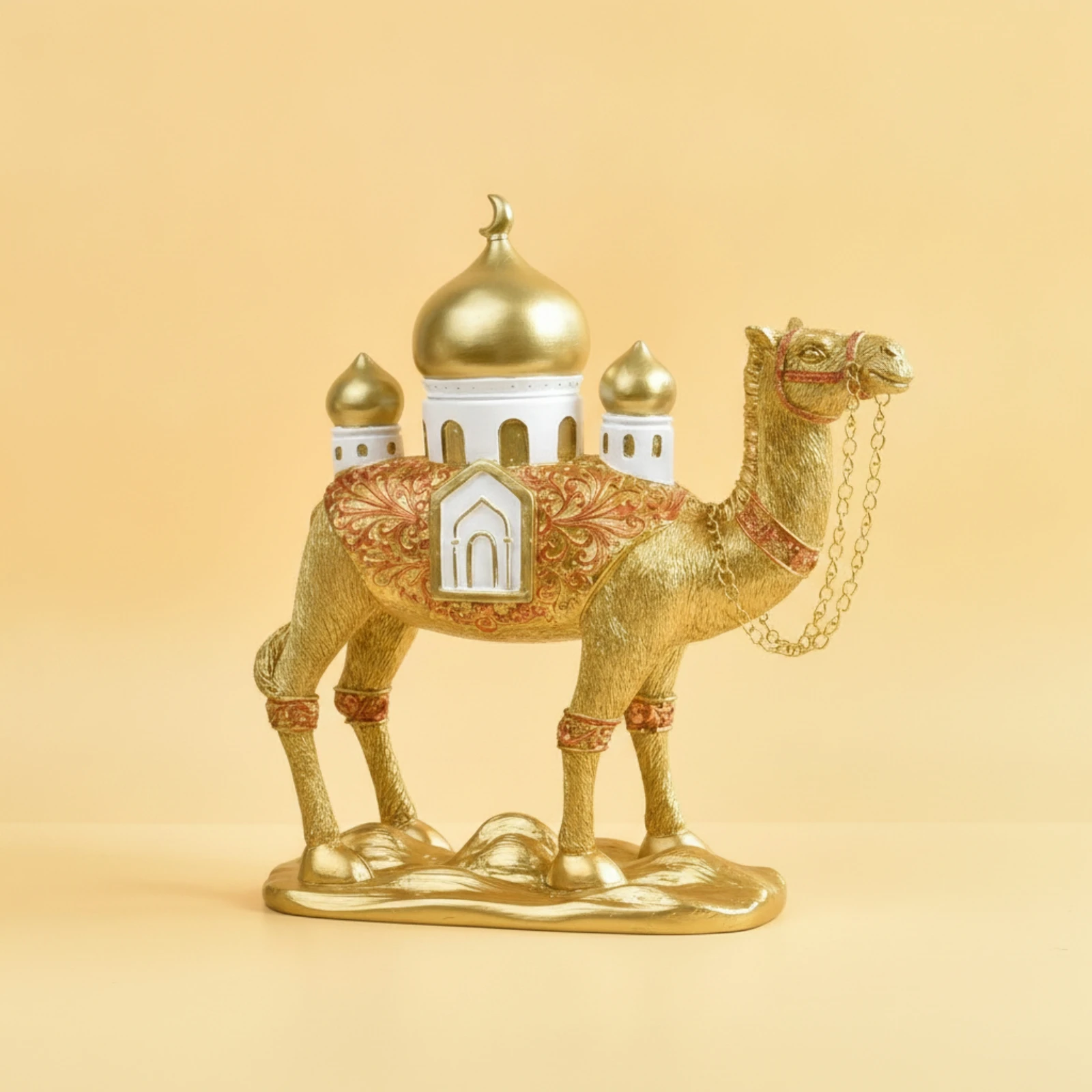 Camel Figurine with Mosque Decorative Camel Statue with Mosque Spire Decor Architectural Embossed for Collectors, Living Room