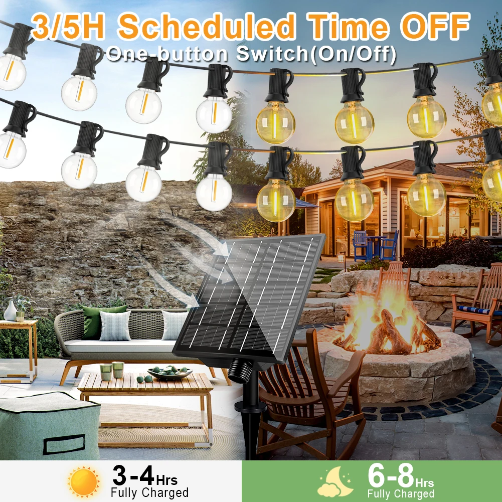 7.6M 18M 30M LED Luci a stringa solare G40 Patio Luce Infrangibile Lampadina Camper Giardino Luci a sospensione impermeabili per la decorazione del giardino