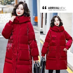 2025 Tops New Winter Cotton-padded Coat Fashion Bright Face Wash In Long Loose Commuter Thickened Large Size Female Down Jacket