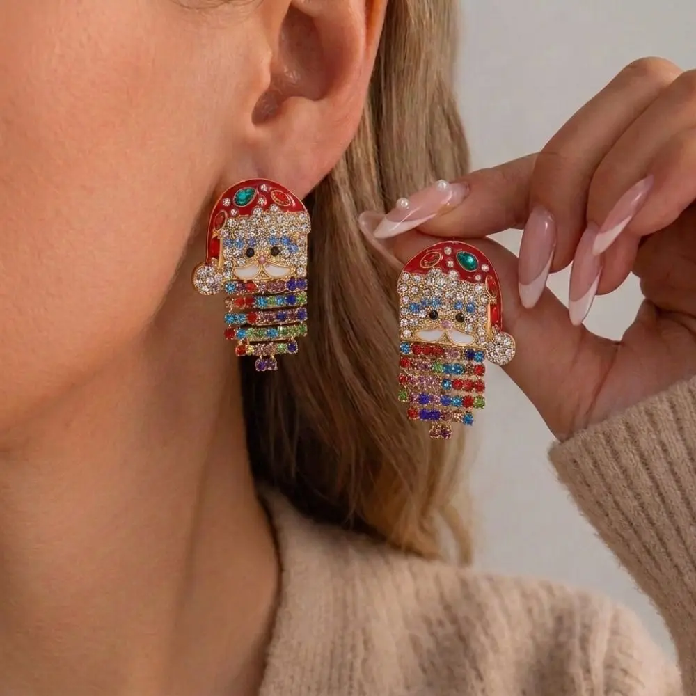Pearl Adorned Christmas Earrings Rhinestone Decorated Different Styles Enamel Drop Earrings Creative Design Long Tassel Design