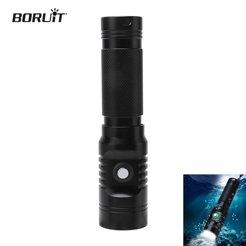 BORUiT Powerful LED Diving Flashlight 1000LM Professional Underwater Work Torch 18650 Battery IPX8 Waterproof Adventure Lamp