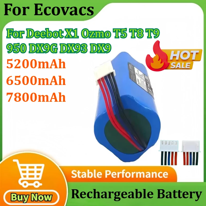 

New 14.4V 7800mAh for Ecovacs Deebot X1 Ozmo DX9G DX93 DX96 DLX11-54 T5 T8 T9 950 Robot Vacuum Cleaner Rechargeable Battery